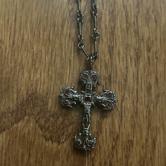 PRE-OWNED Chrome Hearts Gothic Cross Necklace with Ruby Accents - Picture 1 of 4